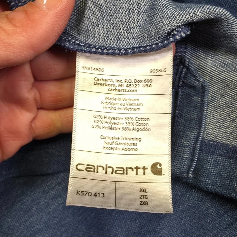 Carhartt Polo Shirt Mens 2XL Blue Loose Fit Midweight Pique Knit Workwear K570 - Picture 8 of 10